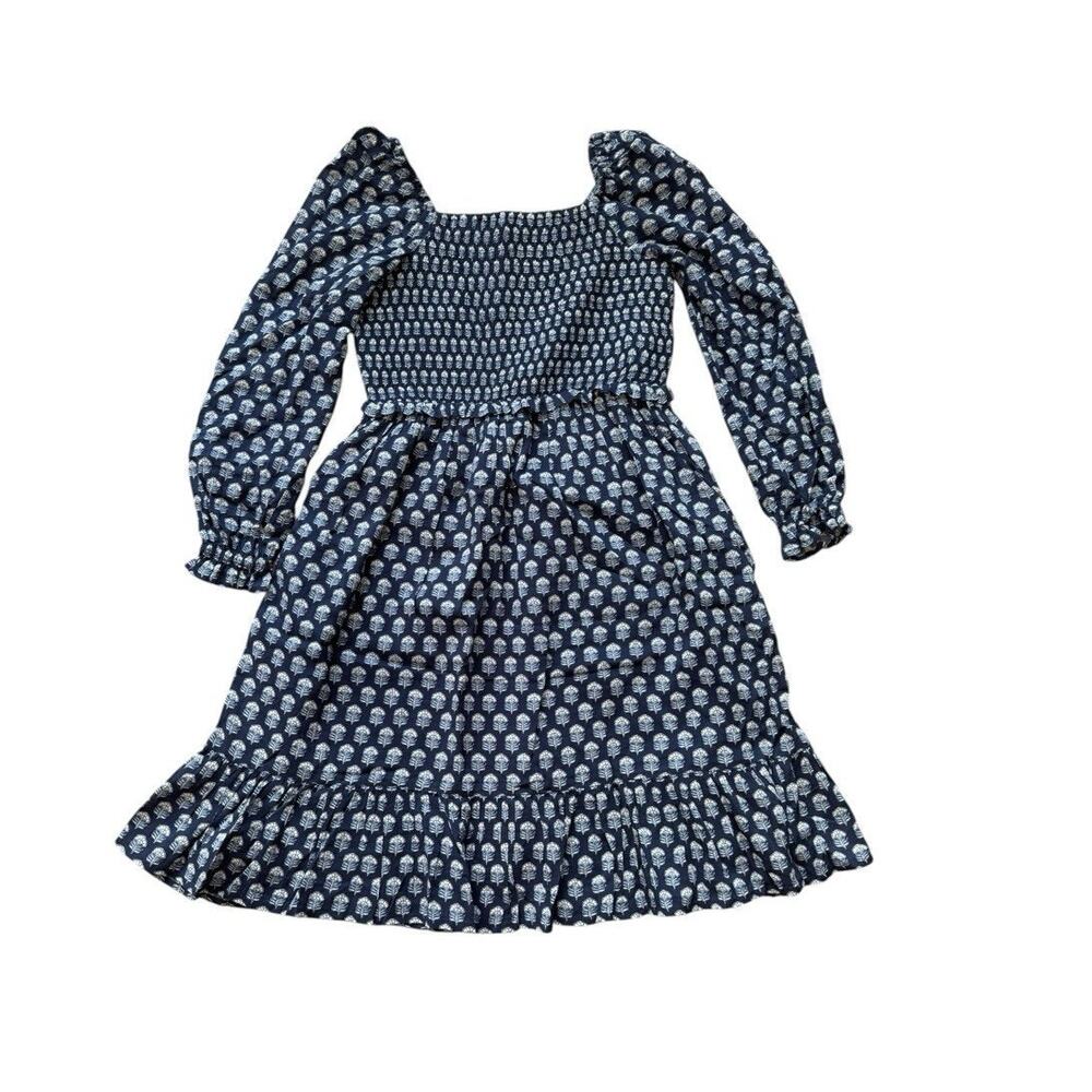 Vineyard Vines Girls Blue Floral Smocked Bow Dress Size Medium M 12 14 Kids